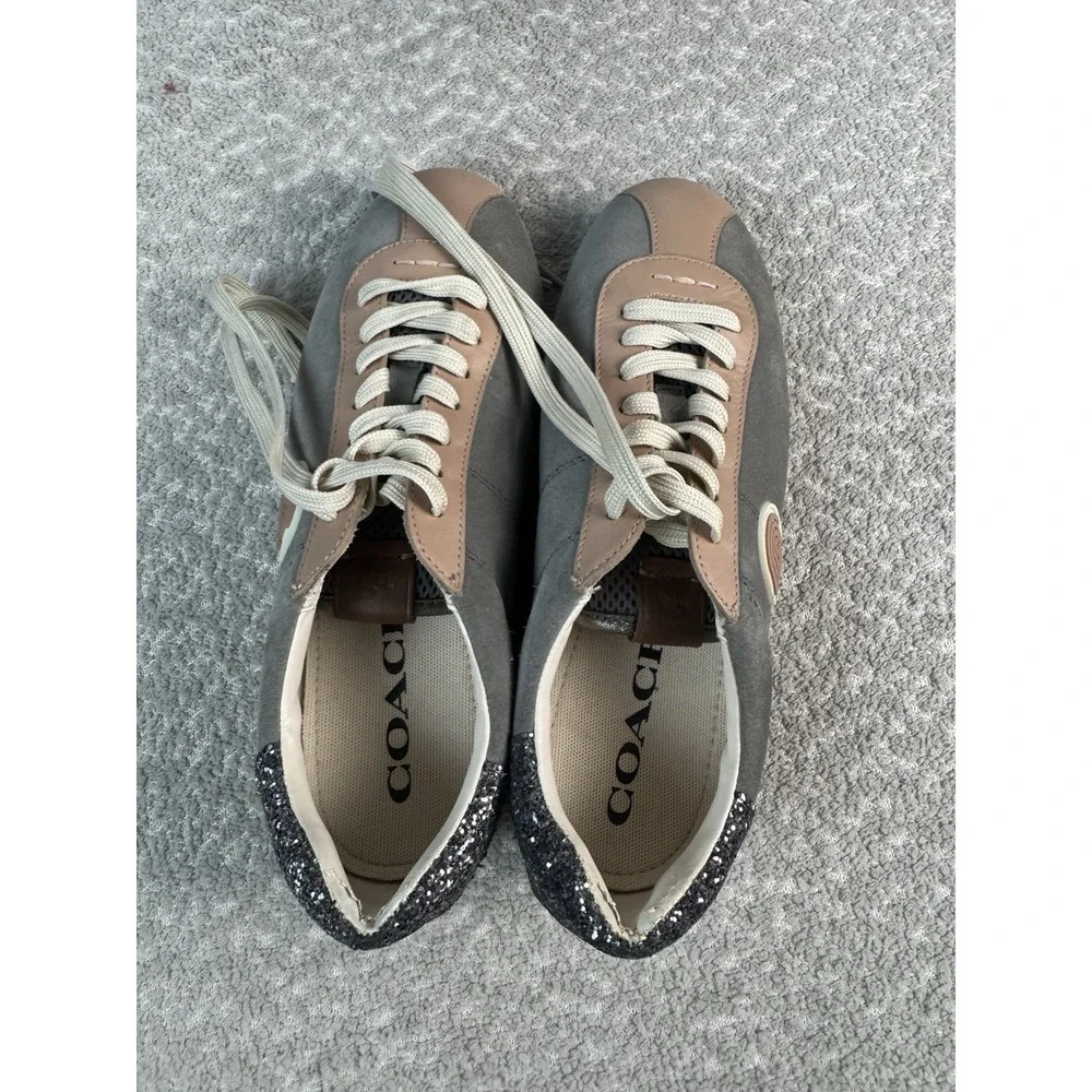 Coach‎ Women's C170 Retro Runner With Coach Patch Gray Blush Glitter Size 9.5B